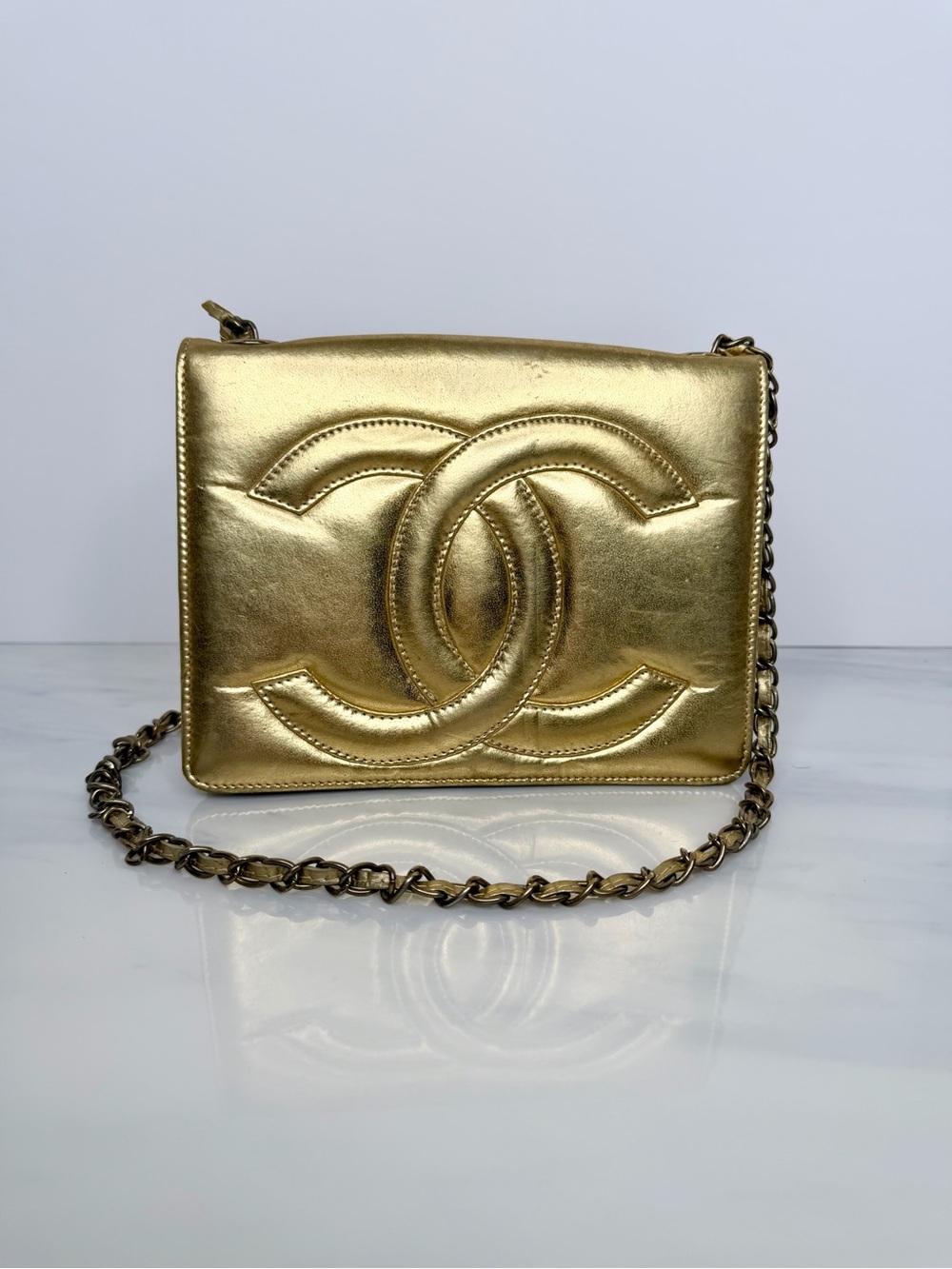 Chanel Vintage Gold Lambskin CC Flap Chain Bag